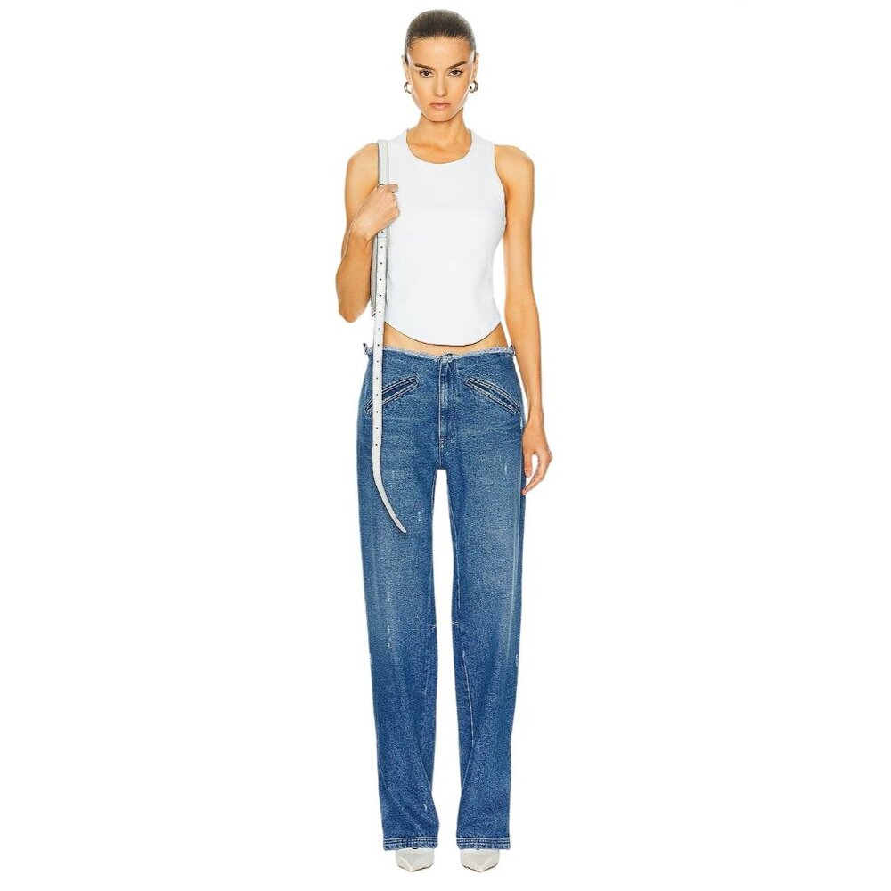 EZR Moto Straight Leg Jeans in Deep Blue 27 New Womens Cut Waist Denim Pants